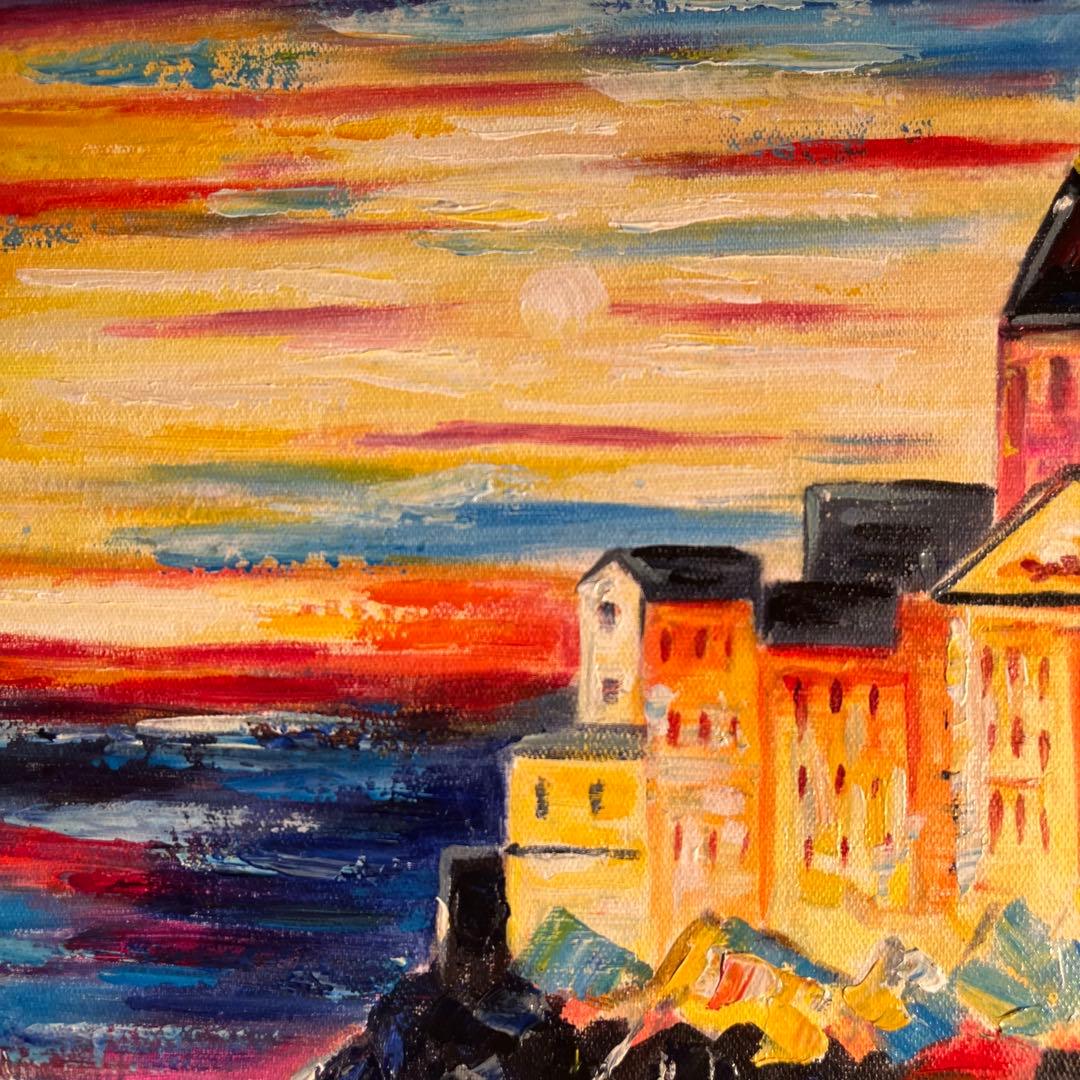 手書き油絵 モンサン・ミッシェル 額付 肉筆絵画 インテリア 油彩画