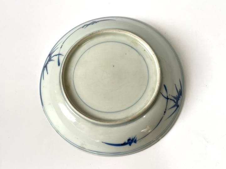 骨董　染付　吉祥文　三仙人図　五寸皿　古染付　青花