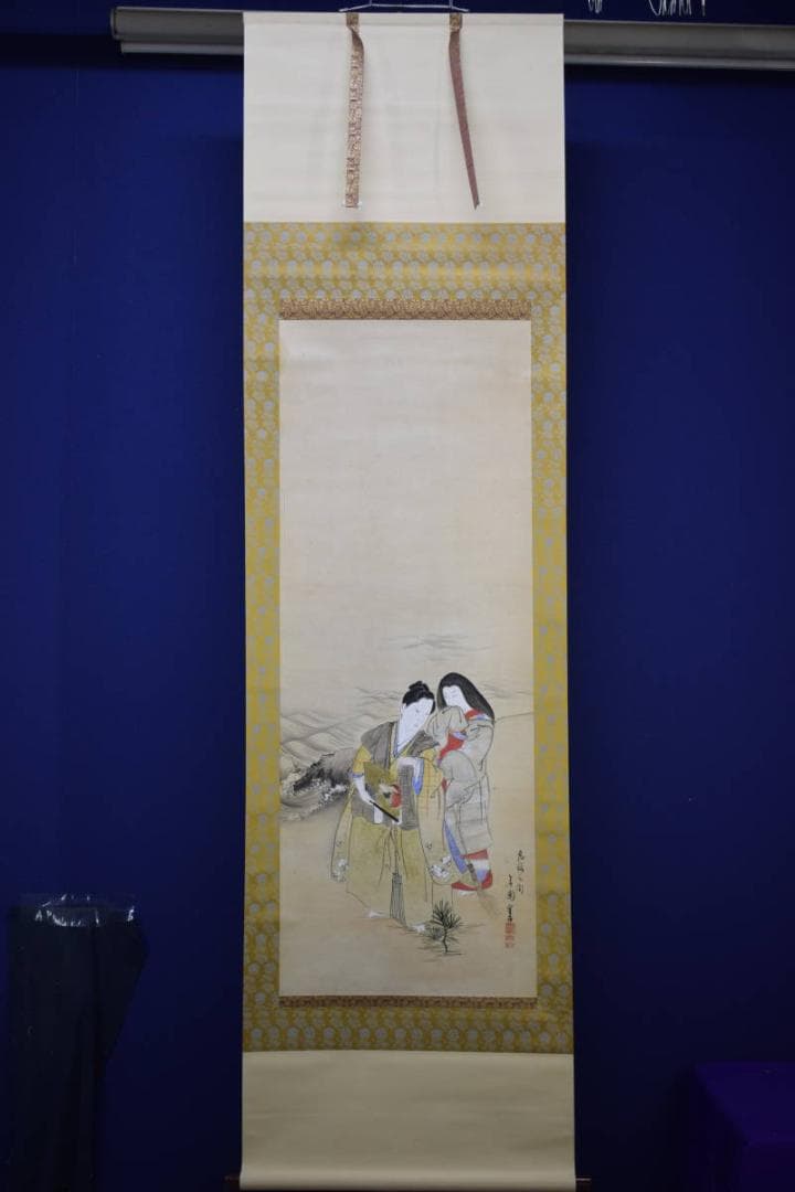 真作/春圃/古画高砂図/布袋屋掛軸HF-516