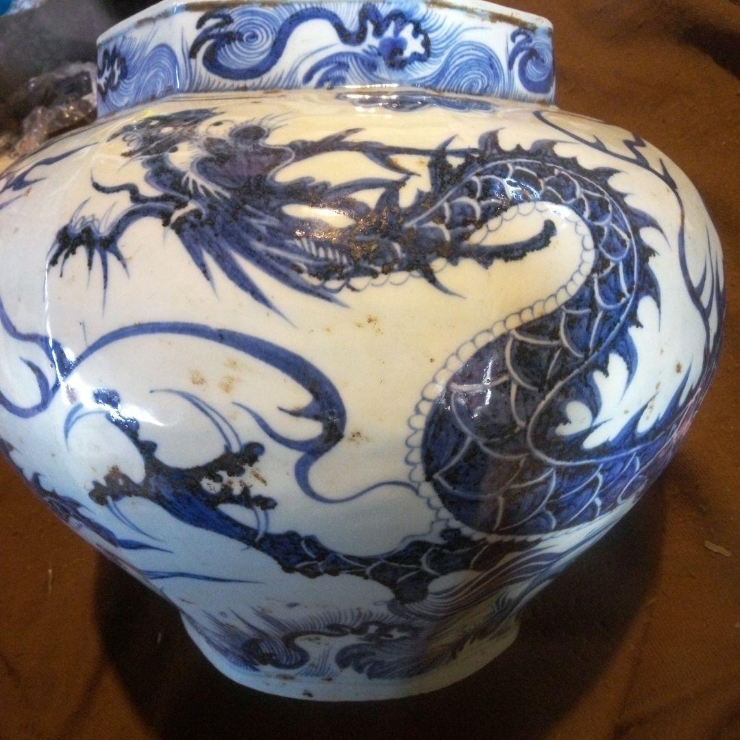 中国陶磁器　元染付　龍大壺