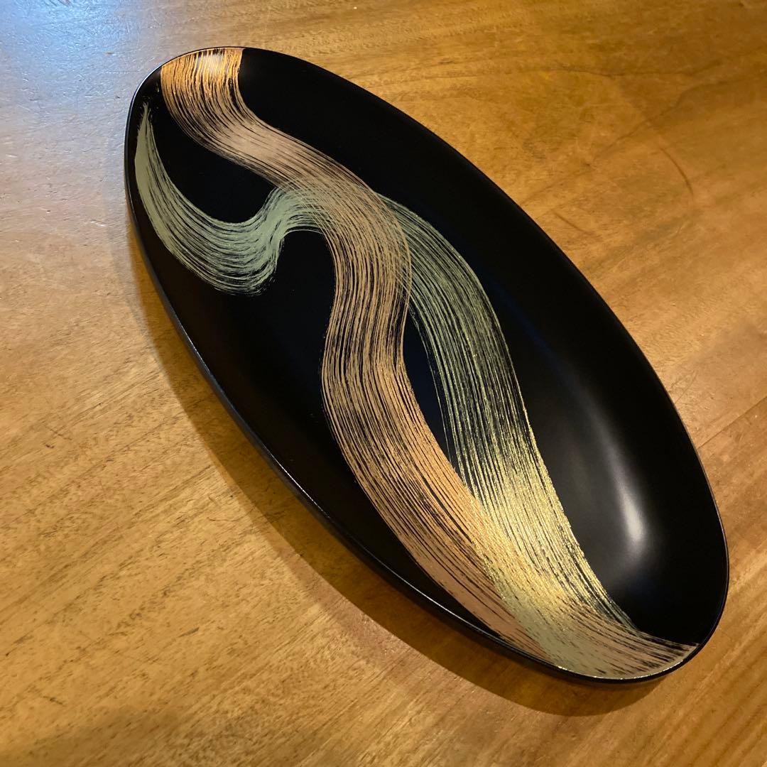 宮内庁御用達 山田平安堂 オーバルプレート 龍水 漆器 金蒔絵