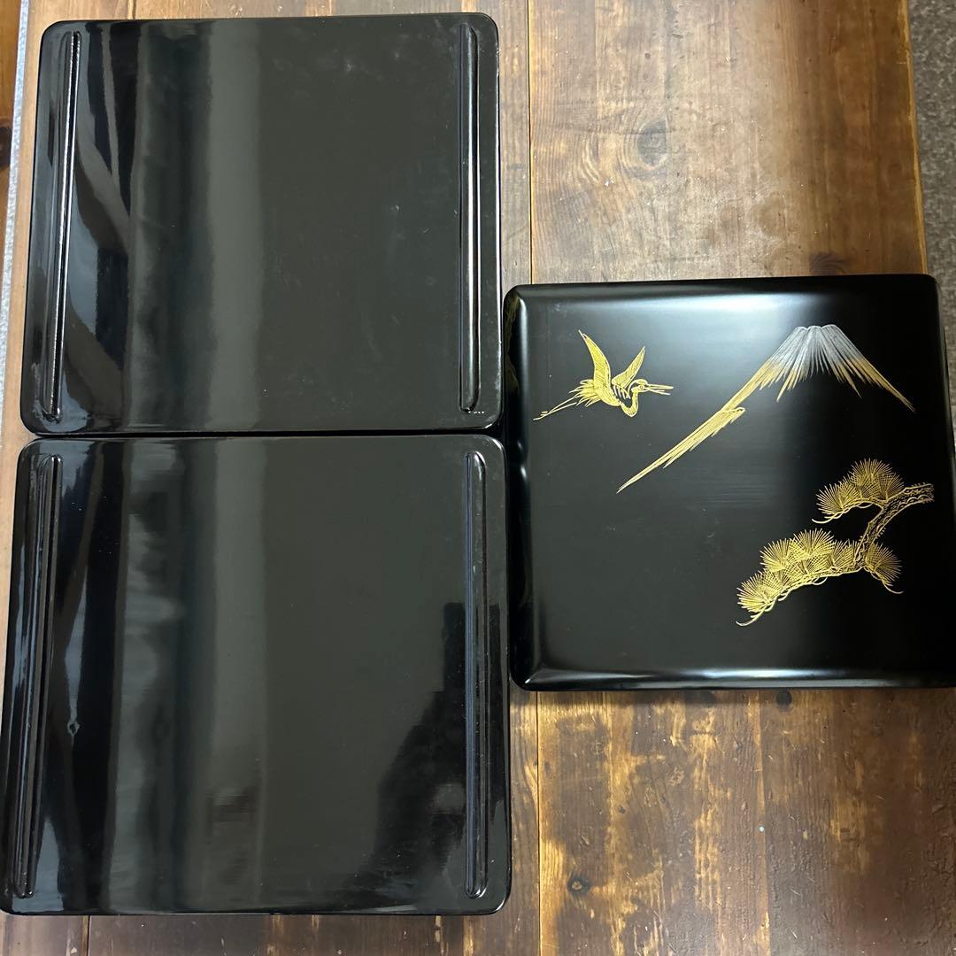 輪島塗　沈金　高級漆器　二段重　鶴　富士　松　会津塗　山中漆器　伝統工芸　天然木