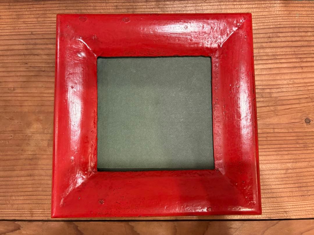 松崎融　朱漆塗　額縁　漆塗り　漆器