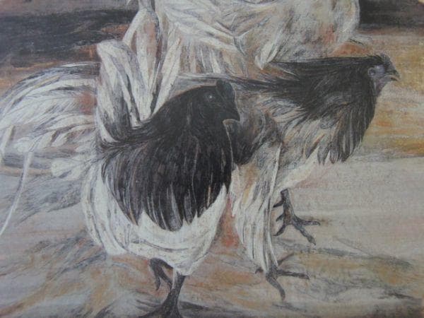 松井和弘、【群鶏（あさ図）】、希少な額装用画集より、新品額装付、状態良好