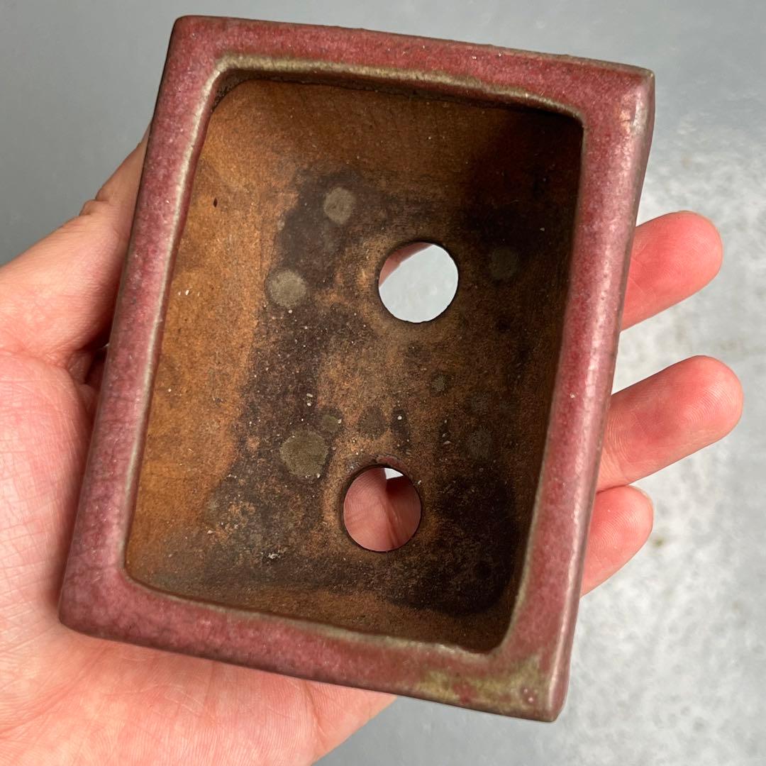 731.暁雲 辰砂釉長方 盆栽鉢 植木鉢 小品鉢 10*7.7*5.3cm