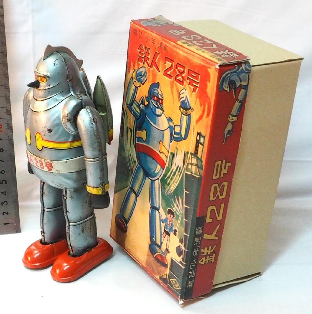 野村【鉄人28号 水色 サビ有 金具欠】当時物ブリキ ロボットTIN 箱はコピー