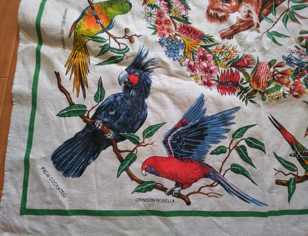 ヴィンテージ オーストラリア コアラ　野鳥プリント テーブルクロス