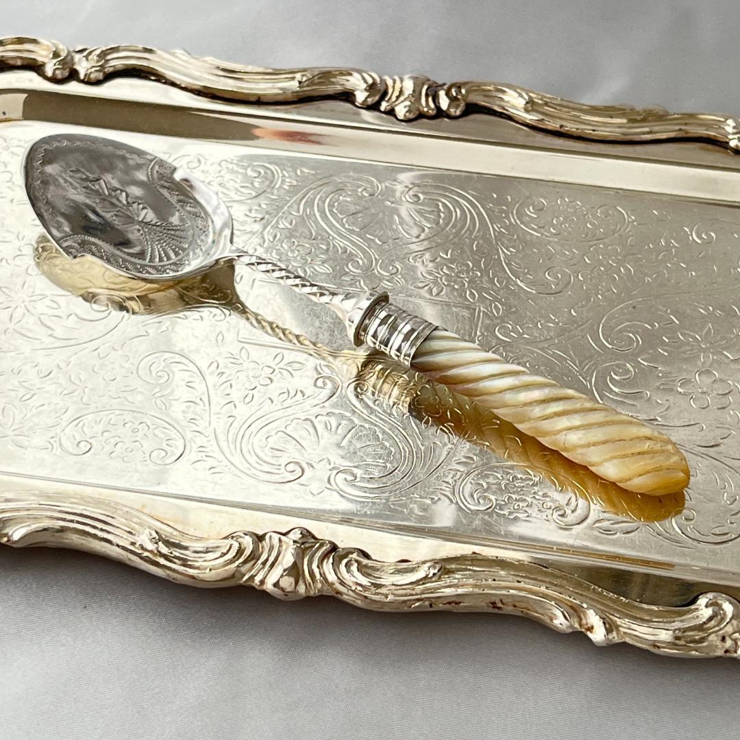 【英国】【白蝶貝】クリームスプーン　マザーオブパール 小型サーバー