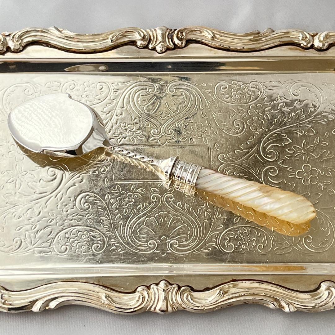 【英国】【白蝶貝】クリームスプーン　マザーオブパール 小型サーバー