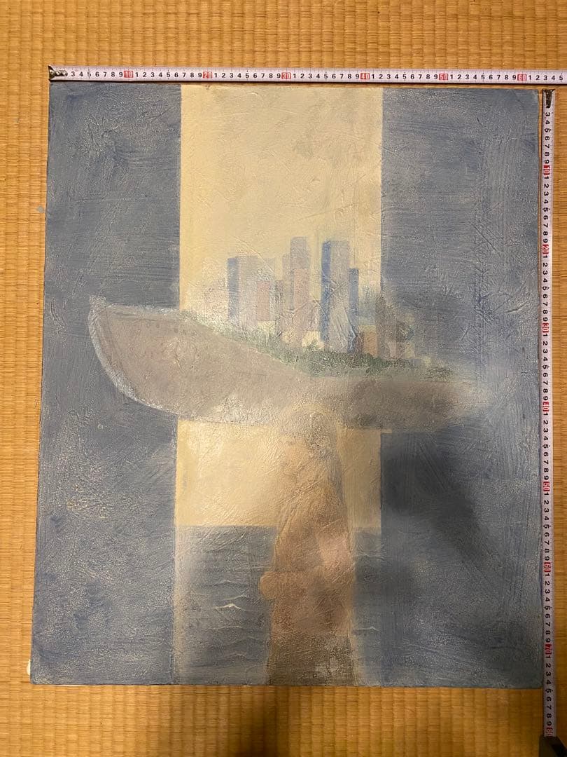 都市と船の油彩画 約62cm x 74cm - 作: M.Funayama