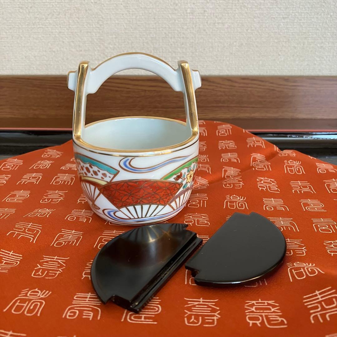 最終お値下げ 茶道具 京焼 手塚祥堂造色絵手桶茶入