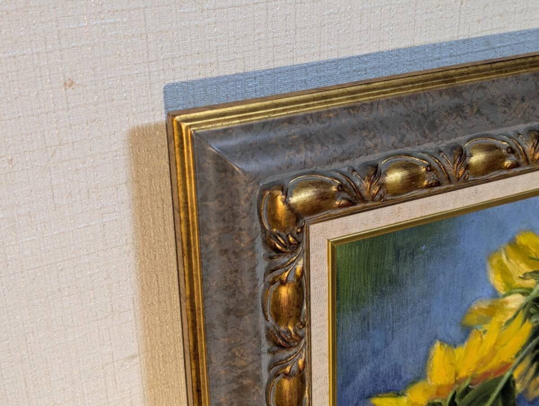 【真作】絵画　油彩6号　陽光に咲く向日葵たち　鮮烈な色彩　力強いタッチ　X145