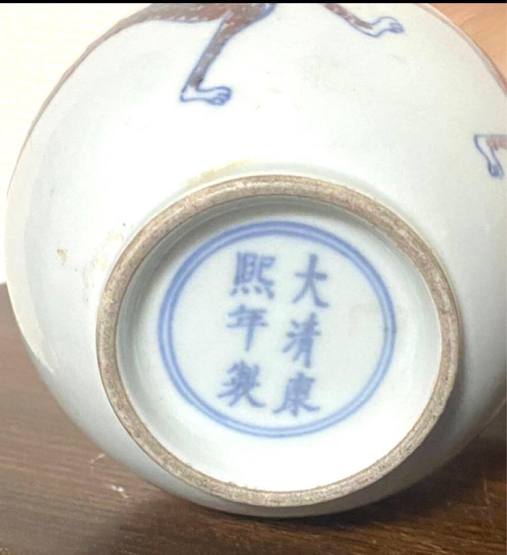 青康熙 青花釉里紅胆瓶 双龍手絵 希少品