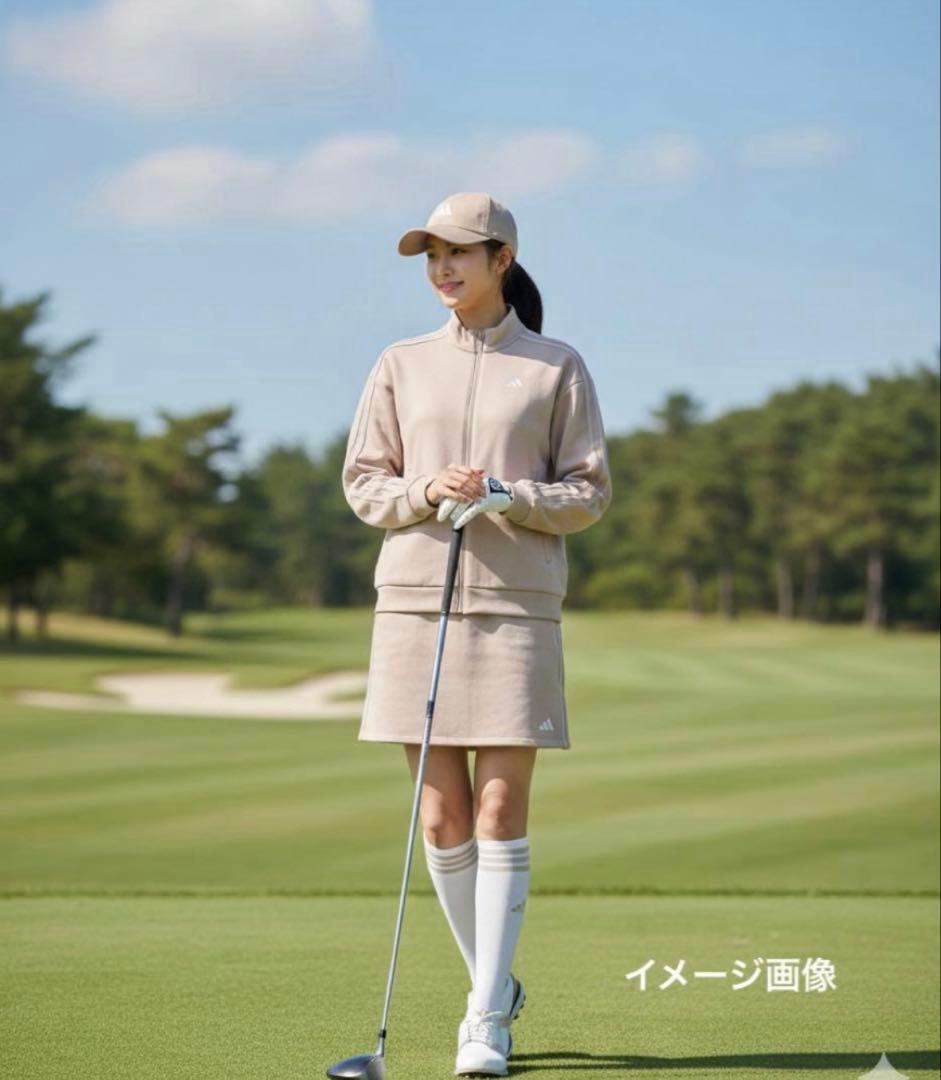 新品アディダスゴルフ セットアップ ジャケット＆スカート LLサイズくすみピンク