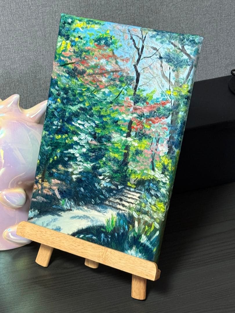 「林間の道」　手描き　油絵　風景画　原画　油彩画　印象派