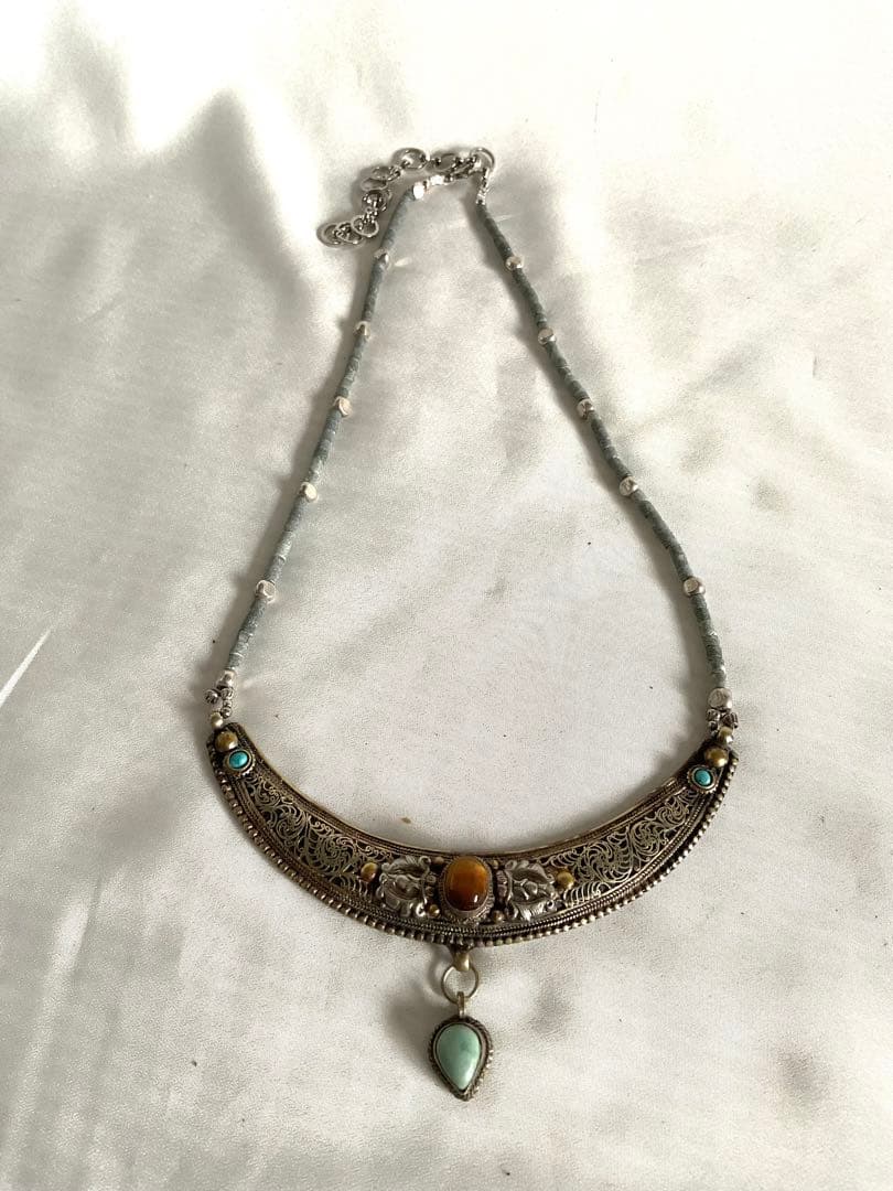 エスニックジュエリー！「ウズキベスタン工芸細工にオリジナルチェーン」ネックレス