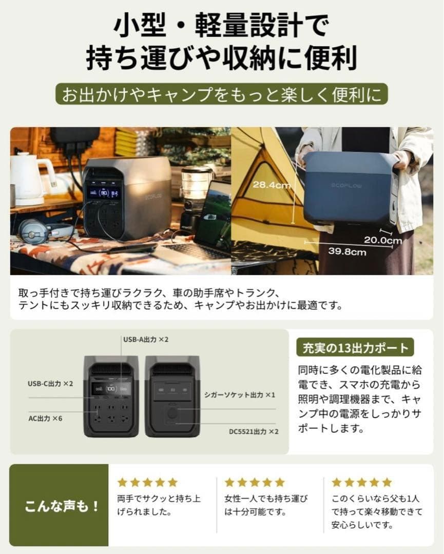 EcoFlowポータブル電源 DELTA 3+160Wソーラーパネル+専用バッグ