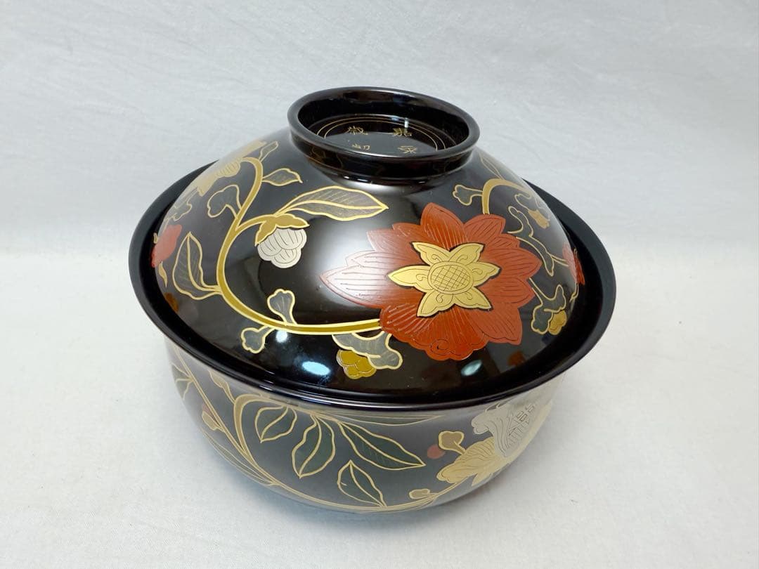 ほぼ未使用 茶道具 平安象彦 木製 長寛写 牡丹唐草 砂金袋形 喰籠菓子器 共箱