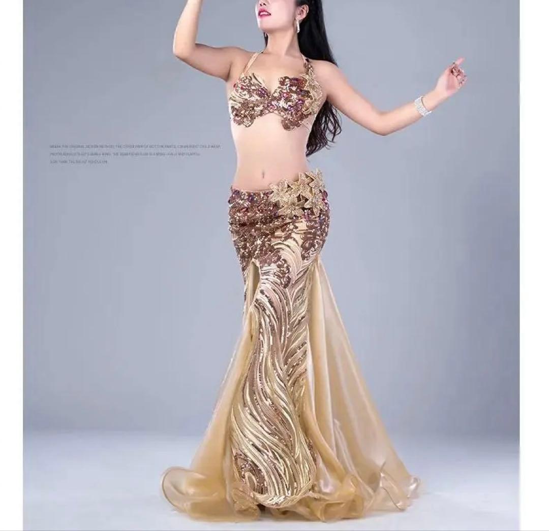 ゴールド ベリーダンス 衣装 花モチーフ