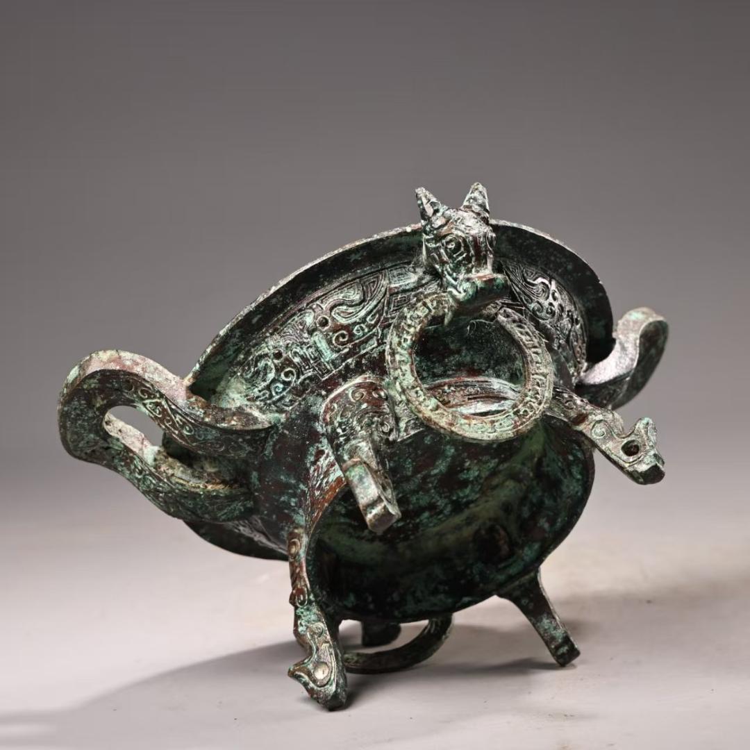 中国古美術『旧蔵 青銅鍋』純銅製 古銅器 置物 擺件 時代物 下郷収蔵 唐物