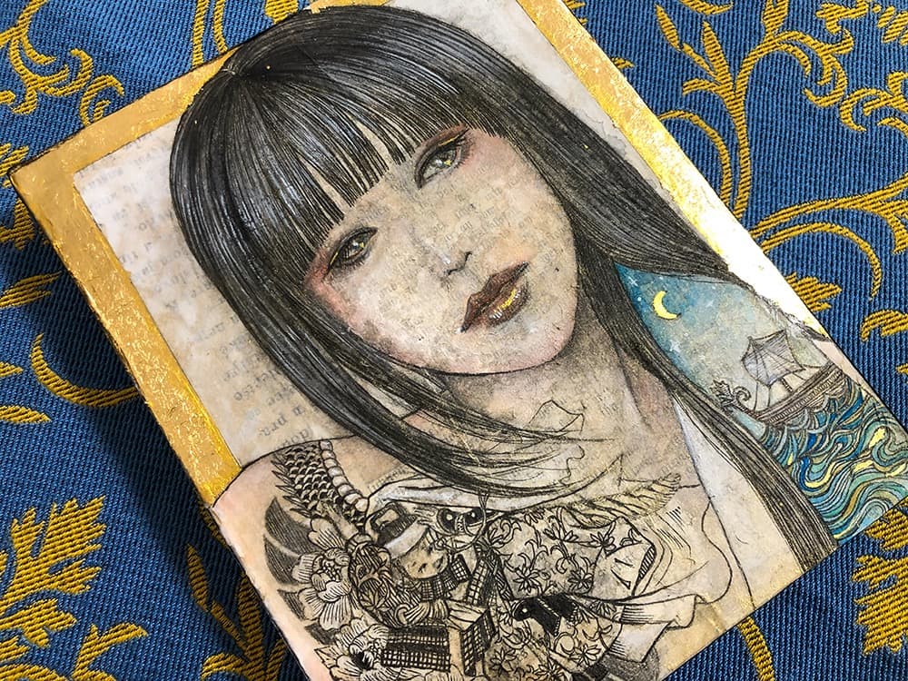 手描き絵画「月の素顔」日本画　オリジナル　原画