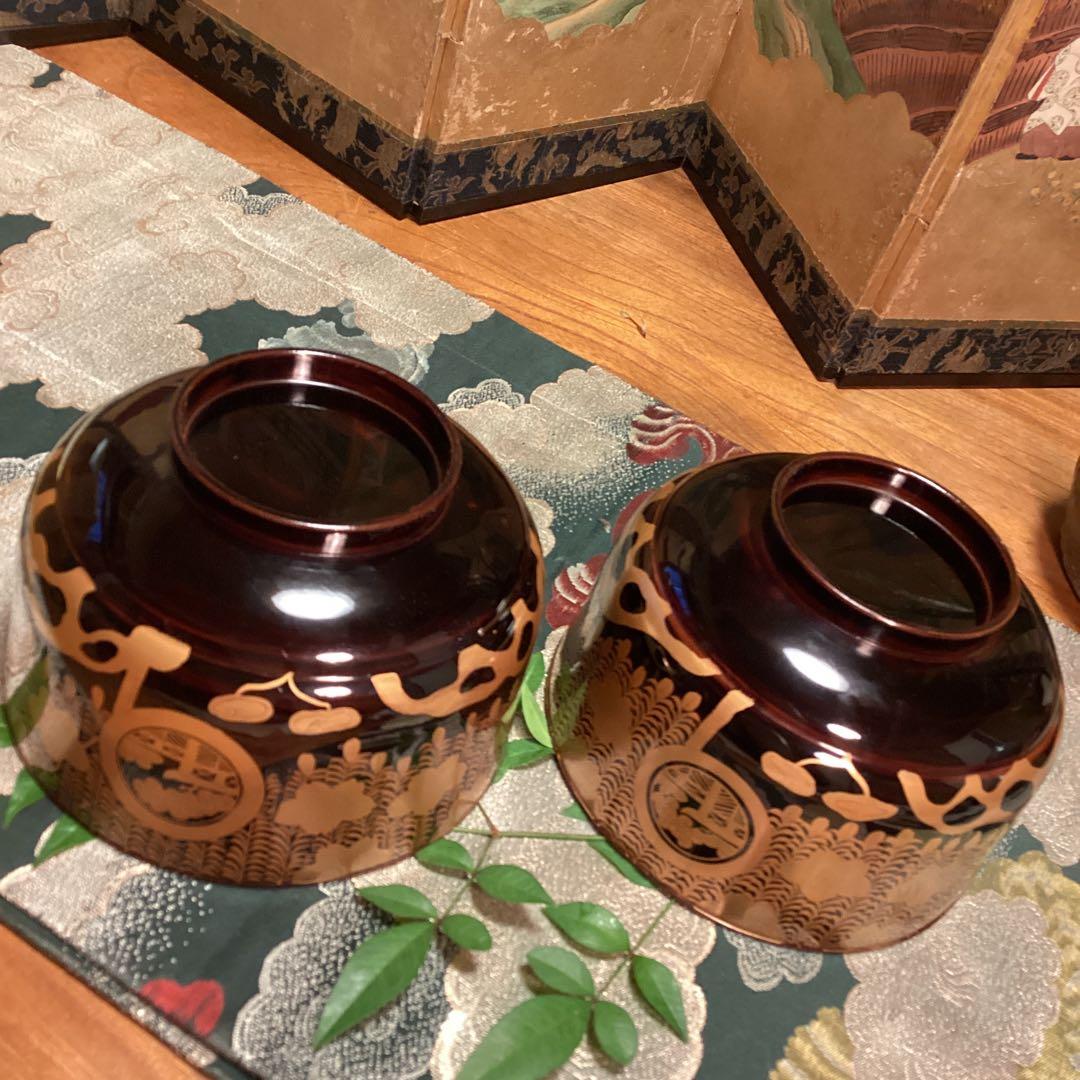 Ａ913 木製輪島塗　枝垂桜蒔絵　時代物　盃洗　1対　（合わせ箱付）