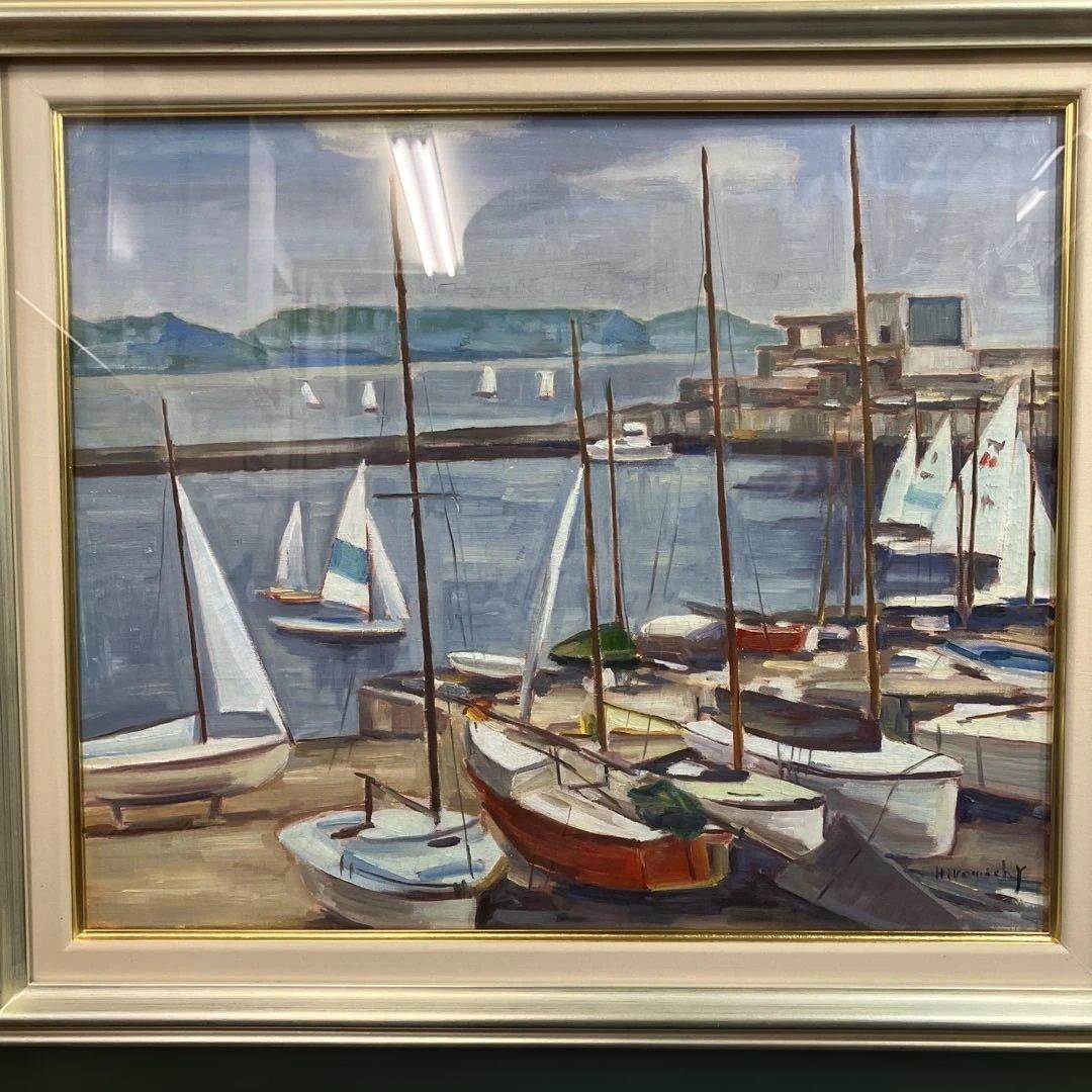 油彩　山辺広道　「江の島ヨットハーバー　F8」