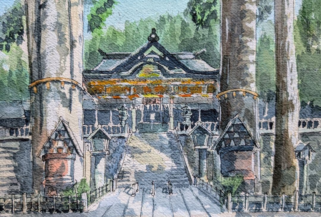 ちーぽさま仕様 水彩画 風景画 原画《パワースポット 三峯神社》