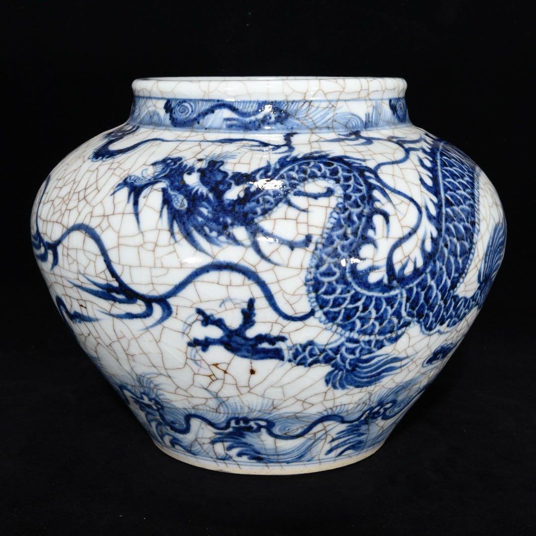 珍品　古美術　元青花龍紋瓶　染付　縁起物　陶磁器　インテリア　アンティーク