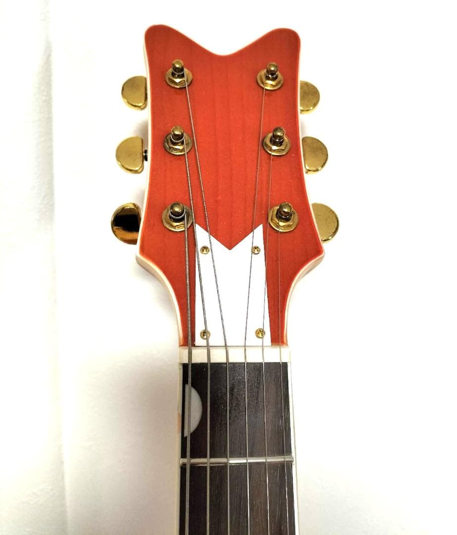フルアコアーチトップギター③　オレンジ虎目トレモロアーム　ステンレスフレット