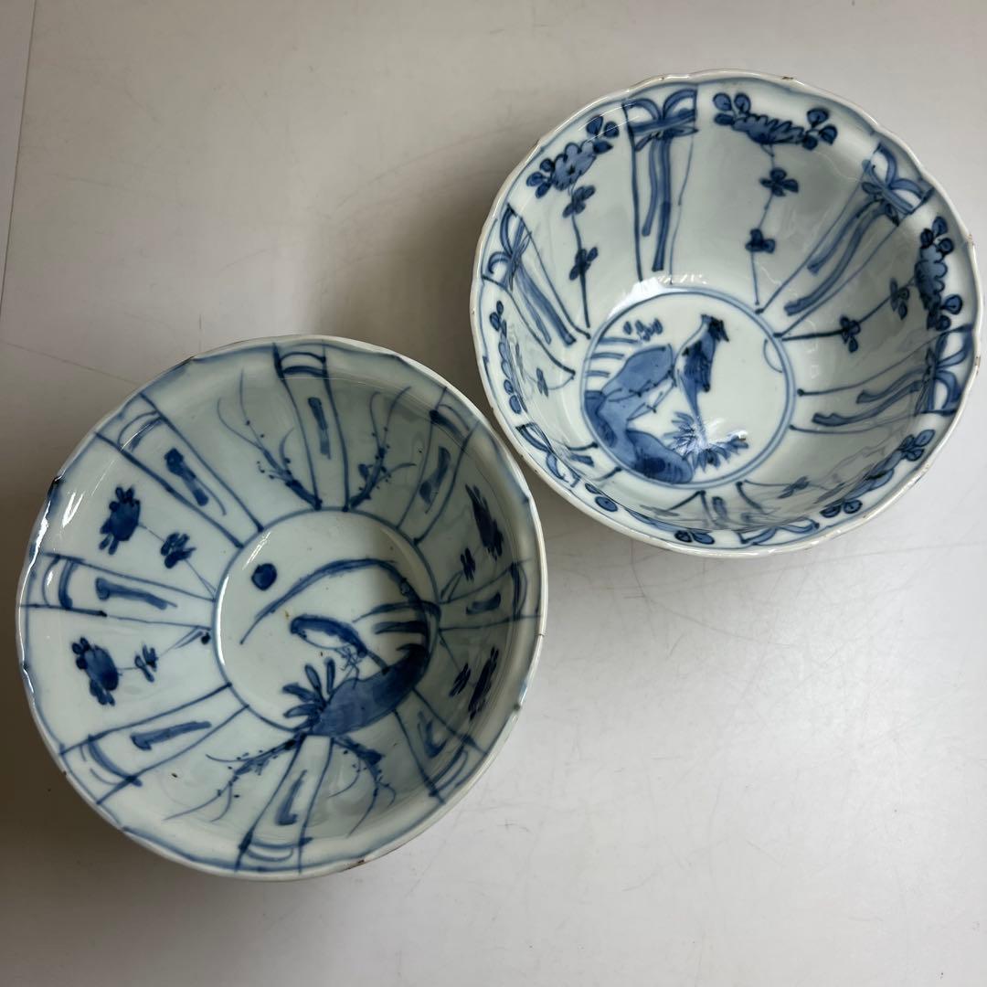 中国明時代　古染付芙蓉手鉢5客　木箱付　口径約13㎝　東Y8-0128☆2F