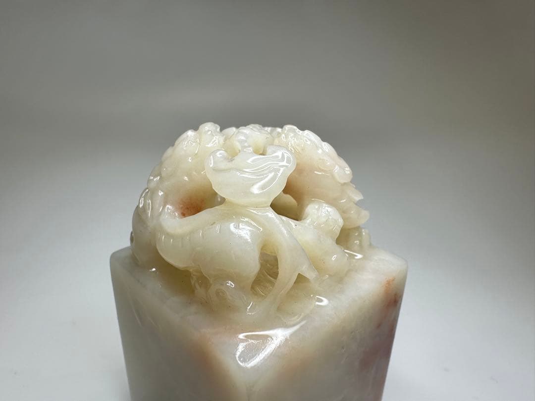 【螭虎衔芝】ラオス石　双獣　篆刻　印材 　展示会　出展　大材　美品　高級印材