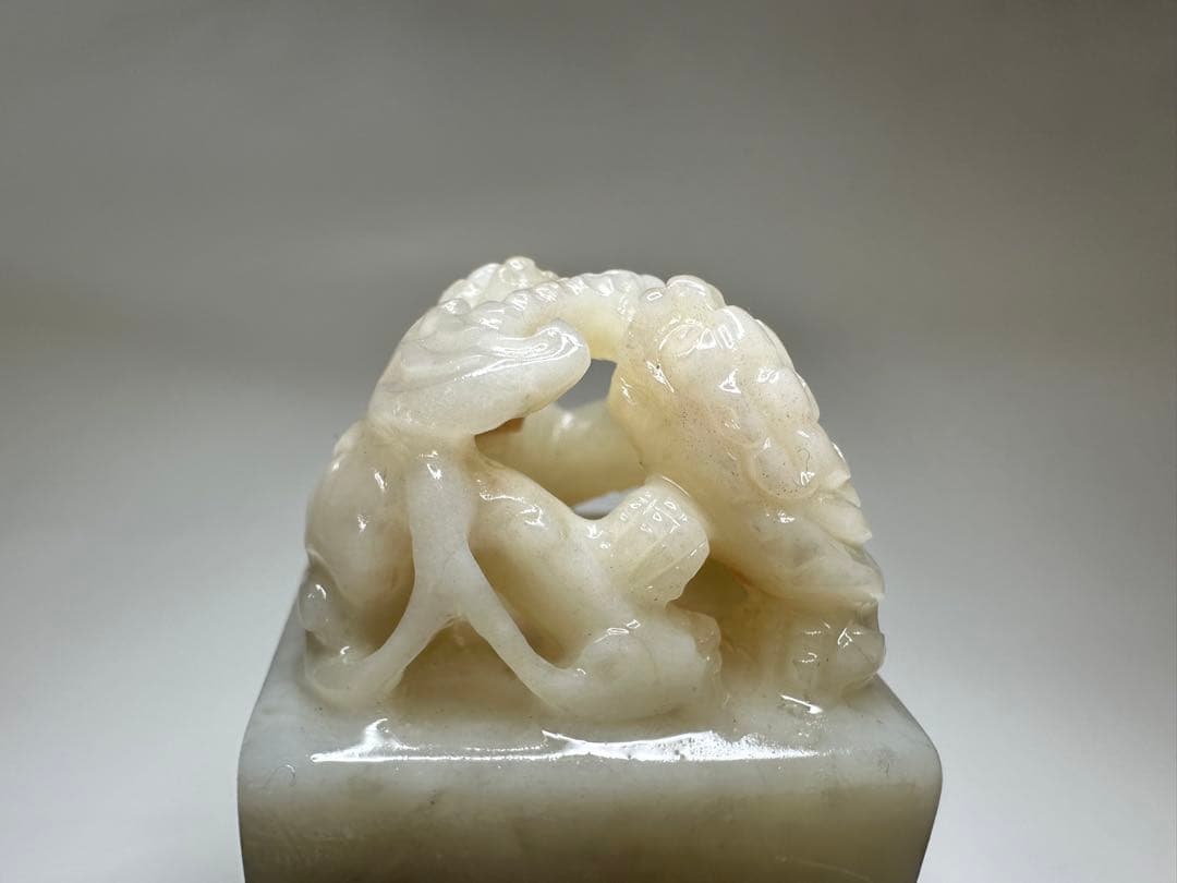 【螭虎衔芝】ラオス石　双獣　篆刻　印材 　展示会　出展　大材　美品　高級印材