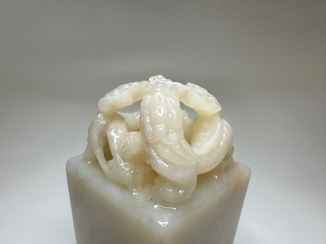 【螭虎衔芝】ラオス石　双獣　篆刻　印材 　展示会　出展　大材　美品　高級印材