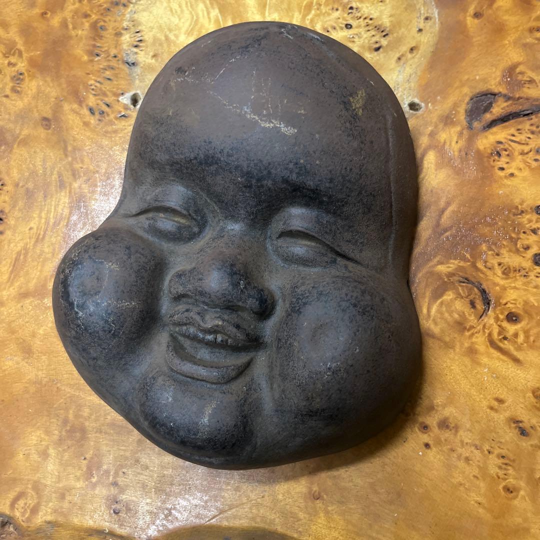 鉄製　お多福　お福様ふっくらした頬　お面　古美術　骨董品　重厚感あります