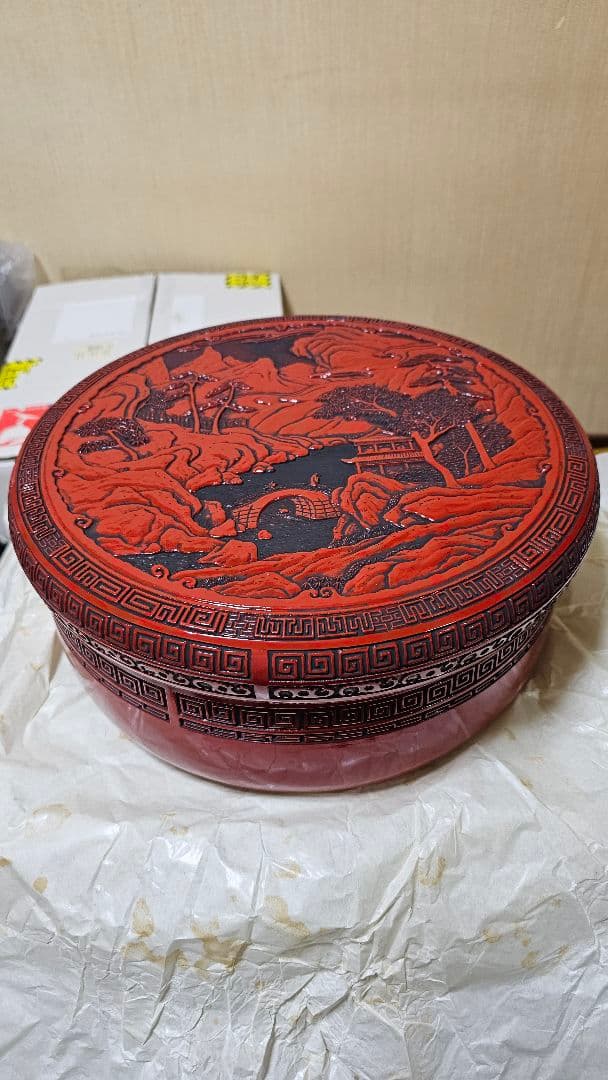 （美品未使用）仙台堆朱　山水画