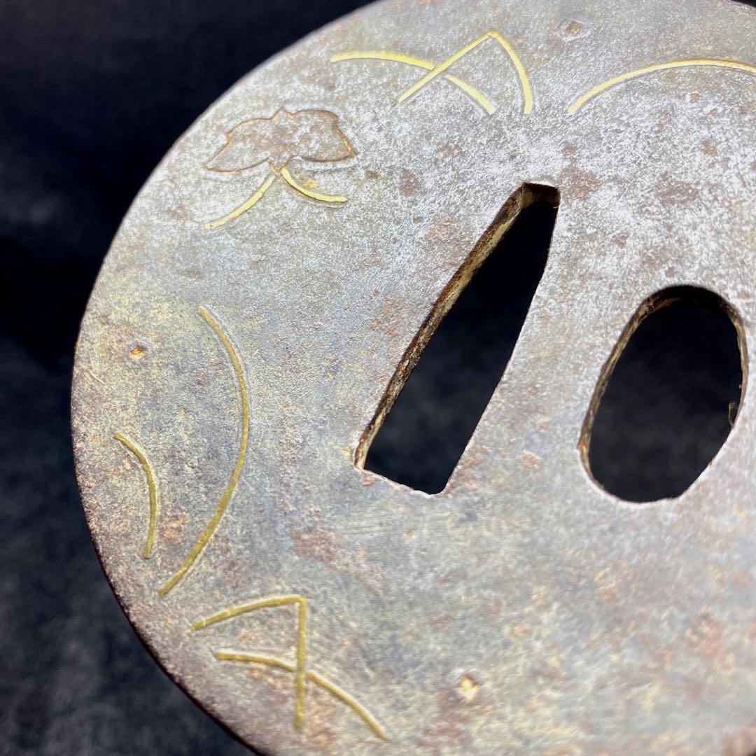 江戸期　金象嵌刀鍔　共箱　89g 東Y7-0311☆2F