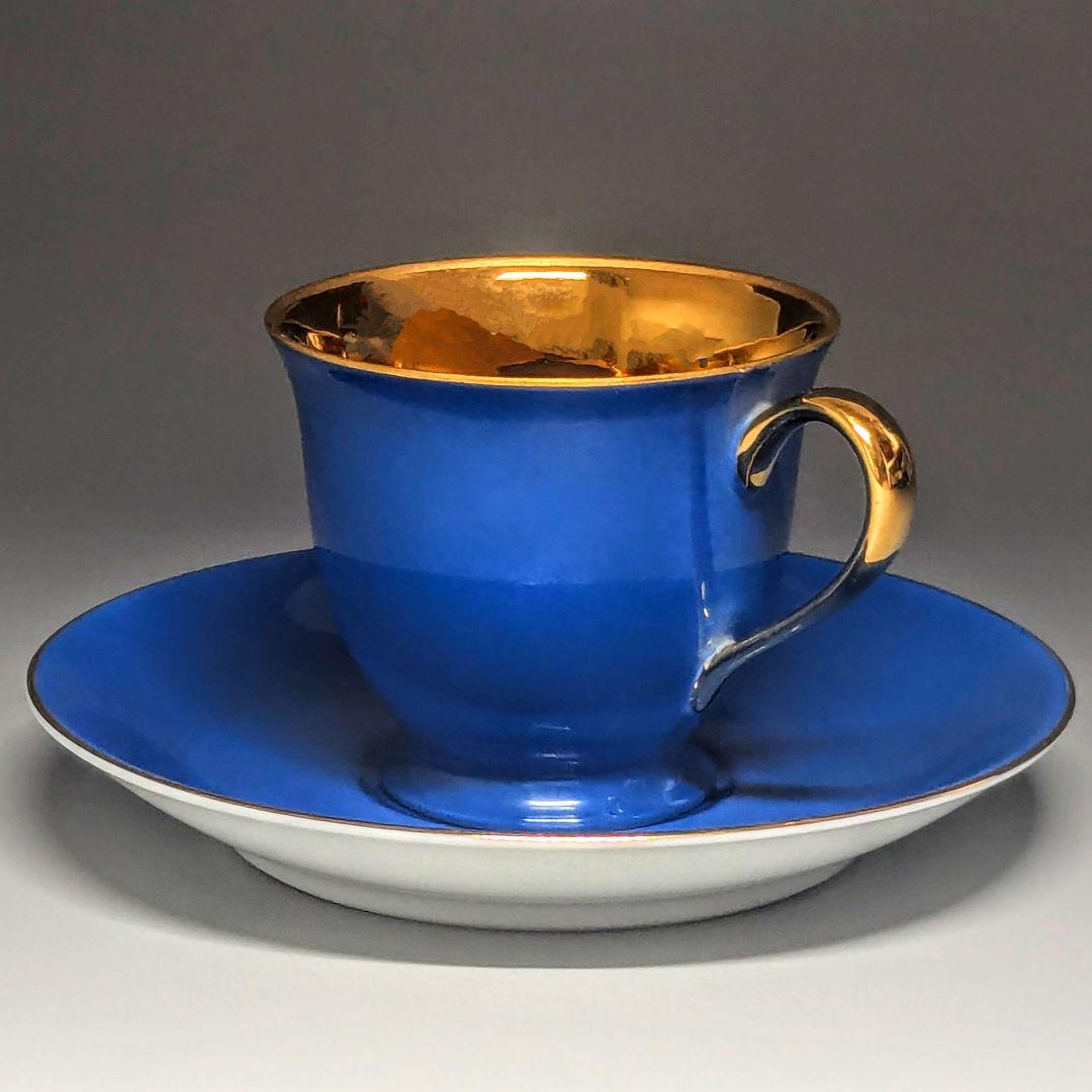 オールドノリタケ ゴールド ハーレクインキャビネットカップ&ソーサー 青✕金彩
