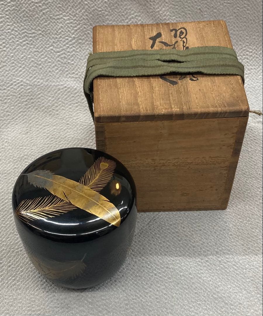 B549b 羽根蒔絵 大棗　作者不詳　研出蒔絵　共箱(作者名書付無し)