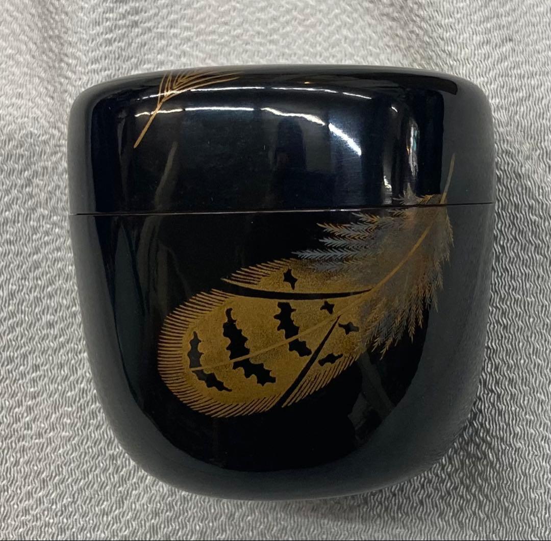 B549b 羽根蒔絵 大棗　作者不詳　研出蒔絵　共箱(作者名書付無し)