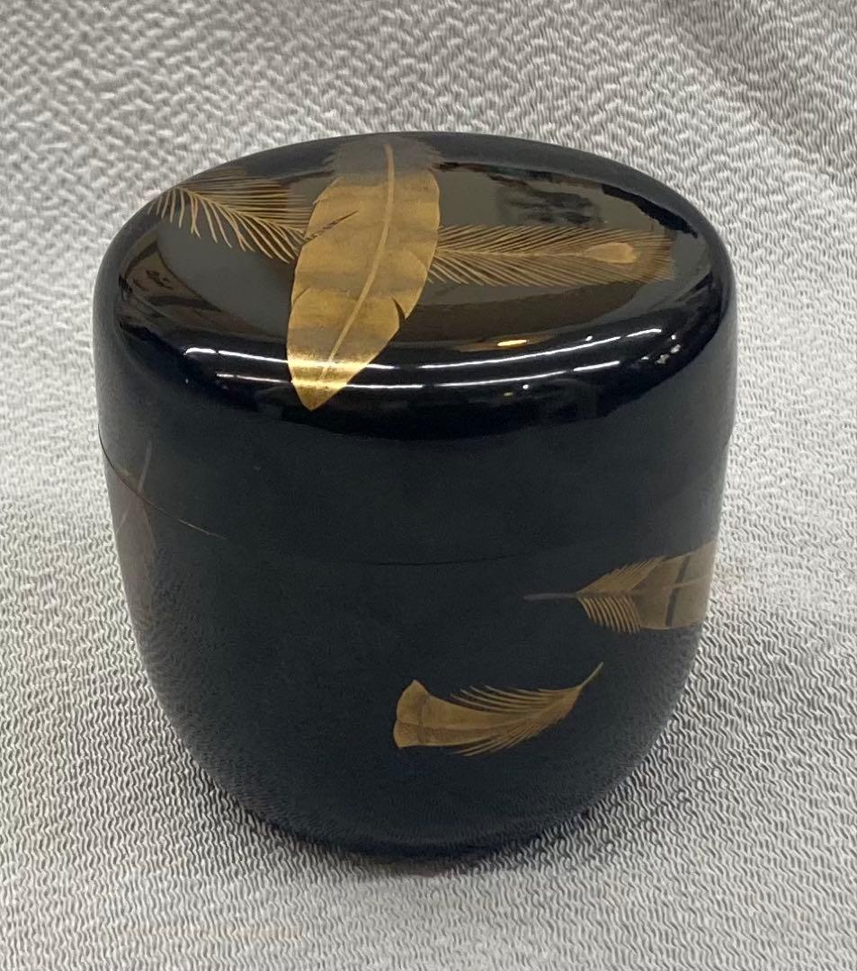 B549b 羽根蒔絵 大棗　作者不詳　研出蒔絵　共箱(作者名書付無し)