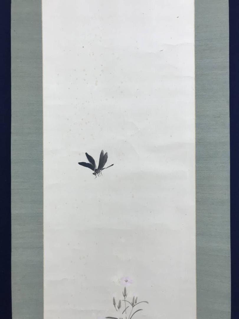 真作/石川有隣/撫子/ナデシコ図/花鳥図/蜻蛉図/掛軸/名家伝来AE-373