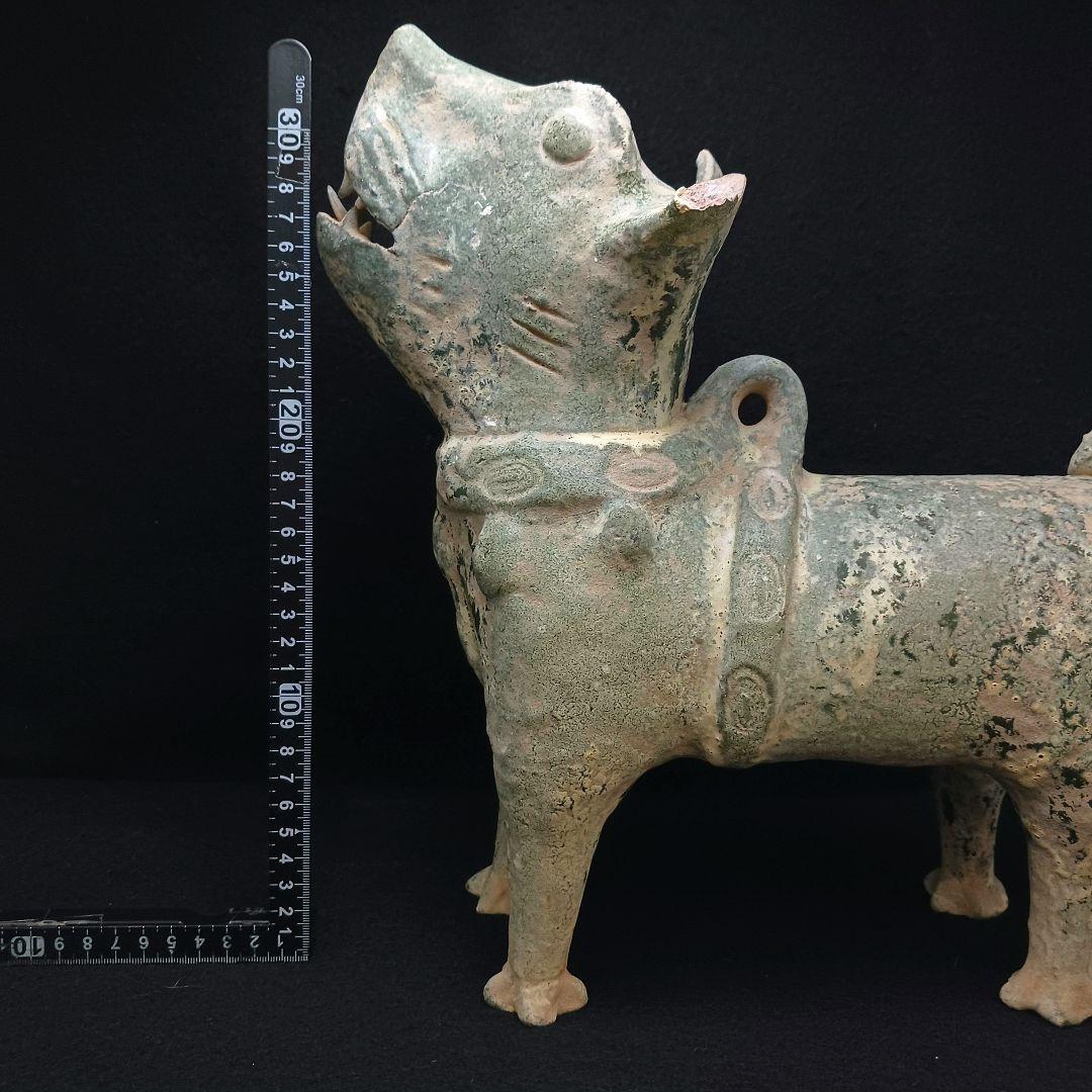 Y2952-1 中国 漢代 緑釉犬 置物 高さ34㎝