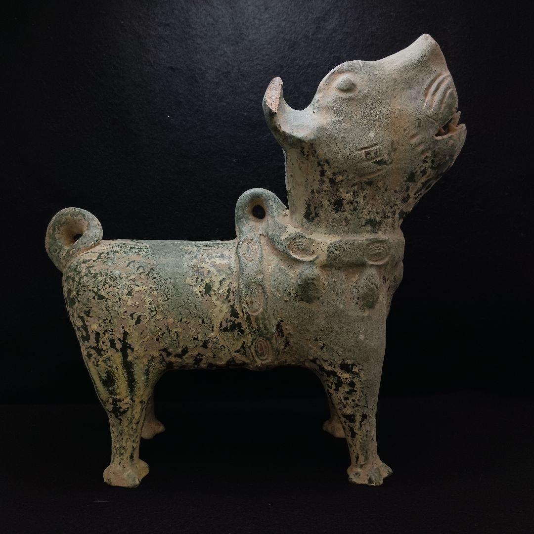 Y2952-1 中国 漢代 緑釉犬 置物 高さ34㎝