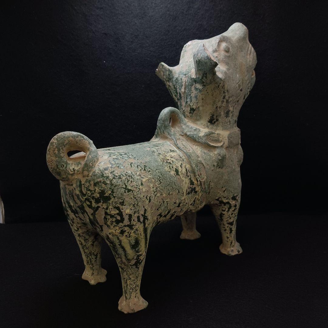 Y2952-1 中国 漢代 緑釉犬 置物 高さ34㎝