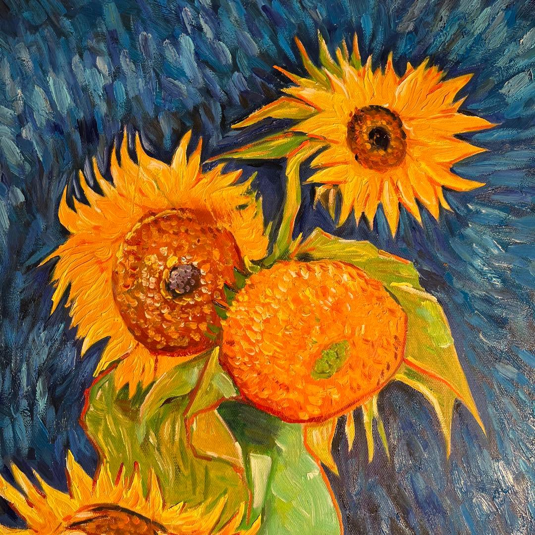 ★秀作★ 手書き油絵 ゴッホ 幻 芦屋のひまわり 額付き 肉筆絵画 油彩画