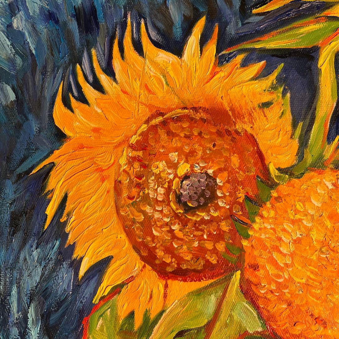 ★秀作★ 手書き油絵 ゴッホ 幻 芦屋のひまわり 額付き 肉筆絵画 油彩画