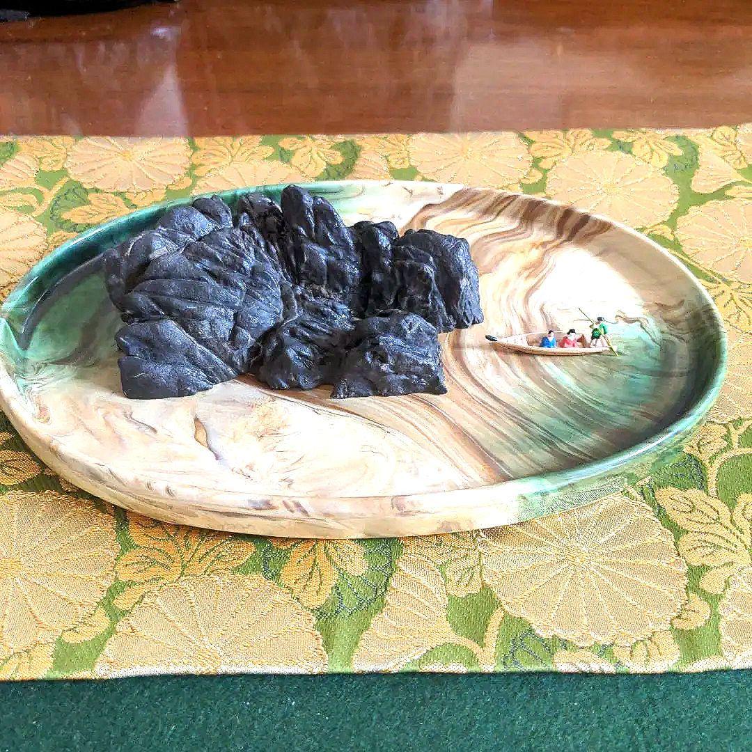 最終価格 盆栽 盆石 添配 水盤 静岳石 水盤 添配セット 水石 盆石