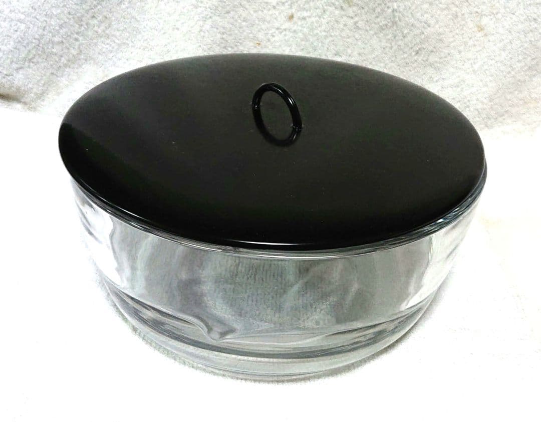 茶道具ギヤマン平水指し黒い漆蓋付きA479