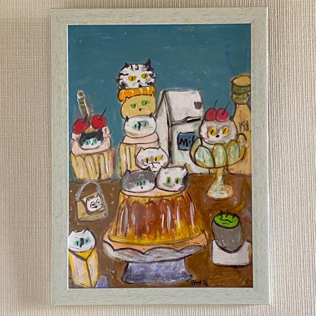 絵画。壁掛け原画【Cute cat cake】0 3